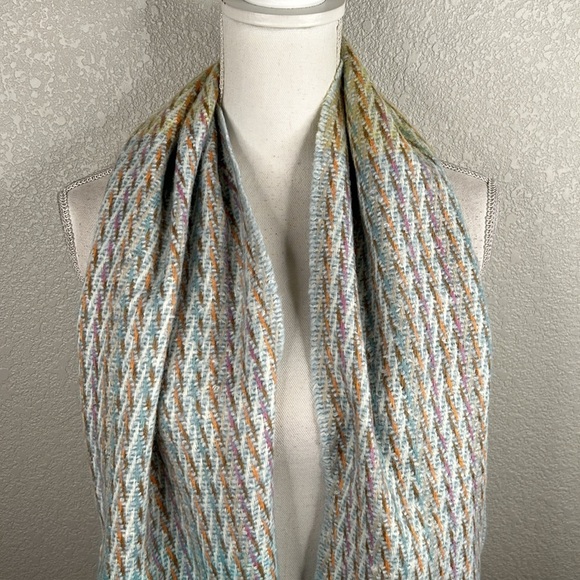 Victoire Mathieu Paris Made in France Wool Blend Blue & Orange Winter Scarf - Picture 3 of 8